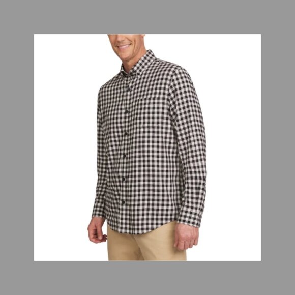 Lands' End Men's Brushed Twill Button-Down Shirt, Black, Large - Picture 1 of 4